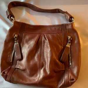 B. Makowsky Brown Soft Leather Shoulder Hobo Bag